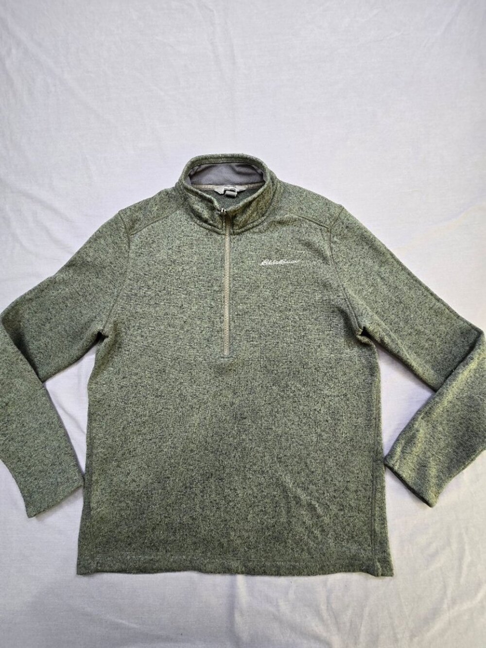 Eddie Bauer Mens Medium 1/4 Zip Pullover Sweater Olive Heather Sweater Jacket